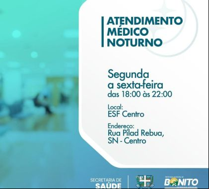 Bonito terá atendimento médico noturno a partir de hoje